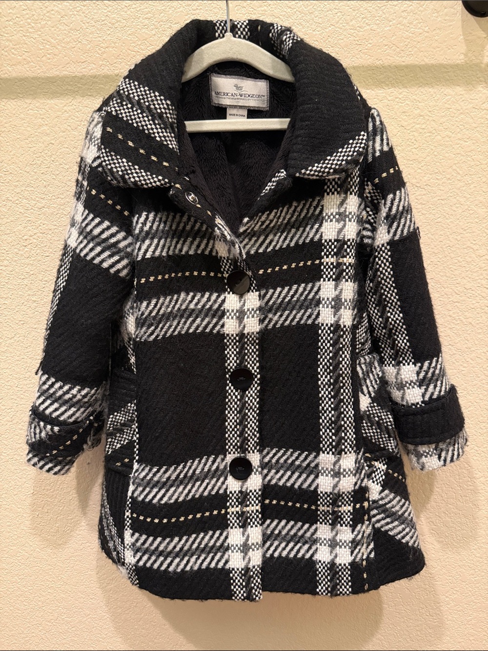 American Widgeon Black & White Plaid Wool Blend Coat